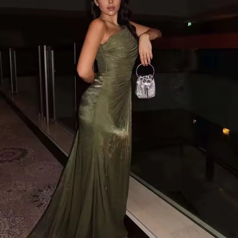Olive Siren Drape Gown
