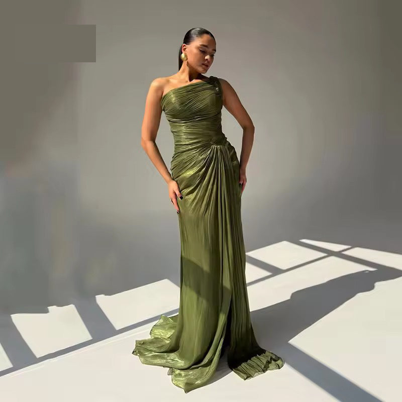 Olive Siren Drape Gown