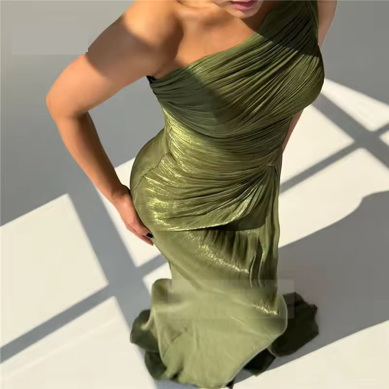 Olive Siren Drape Gown