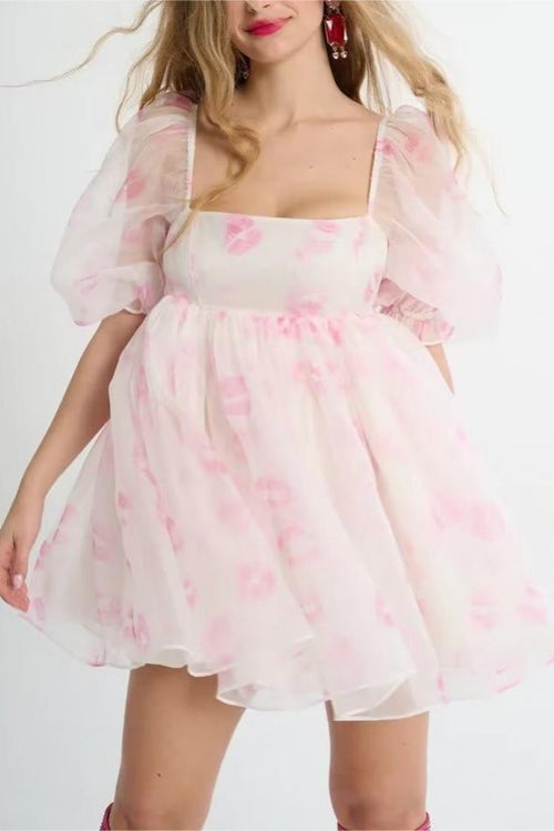 Blush Kiss Puff Sleeve Mini Dress