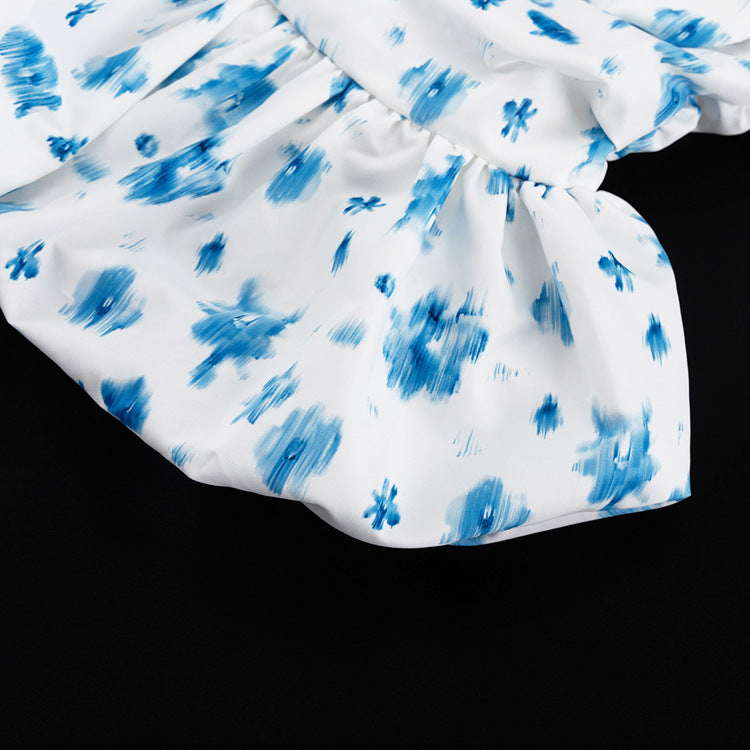 Santorini Blue Floral Peplum Top