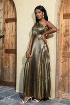 Golden Metallic Pleated Dress