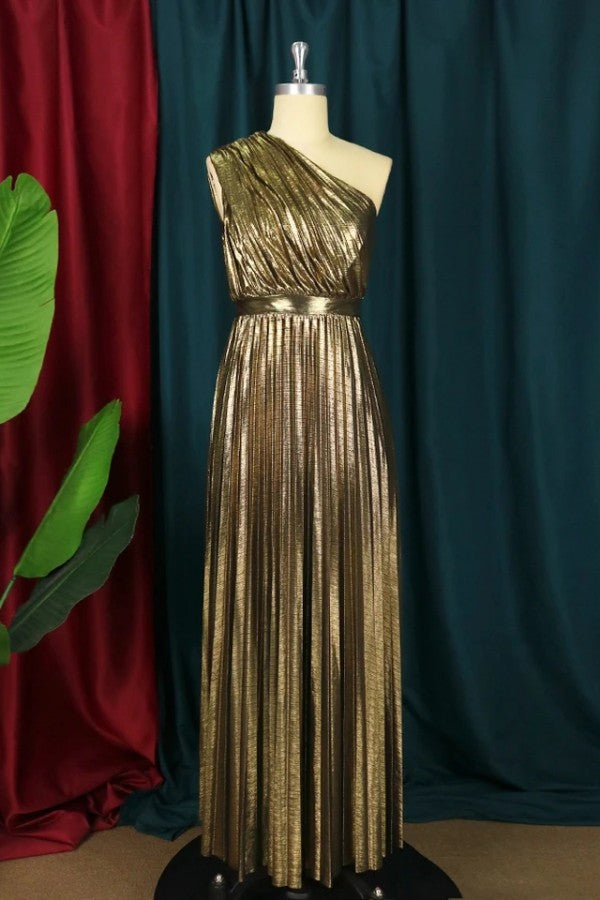 Golden Metallic Pleated Dress