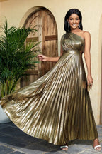 Golden Metallic Pleated Dress