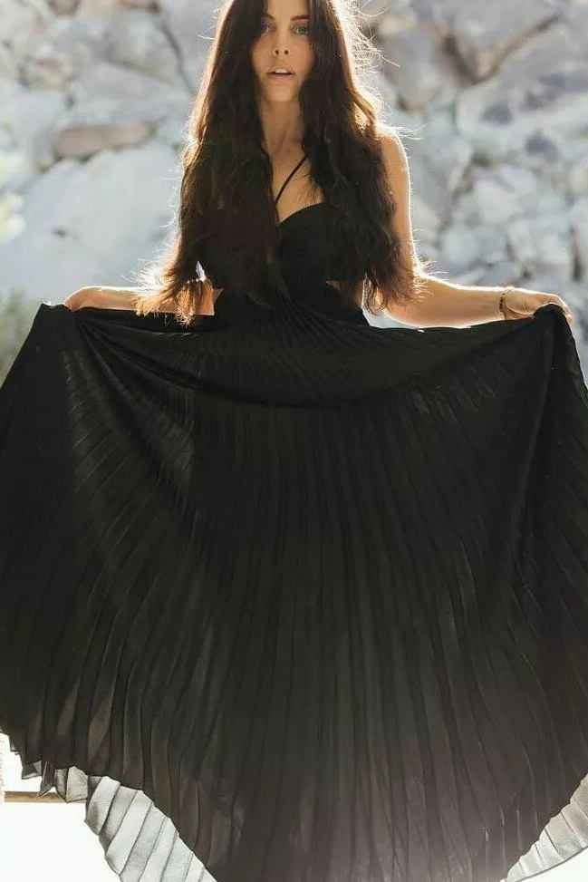 Mystique Noir Pleated Dress