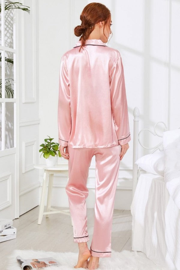 Pink Satin Pajama Set