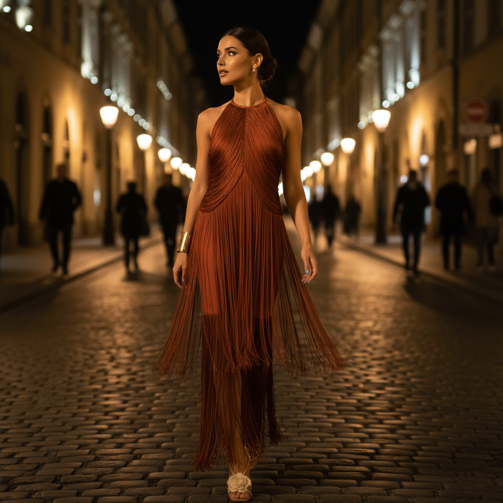 Sienna Fringe Halter Dress
