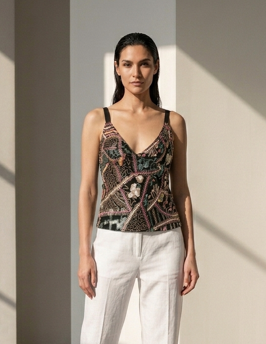 Midnight Mosaic Beaded Top