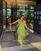 Emerald Cascade Fringe Dress