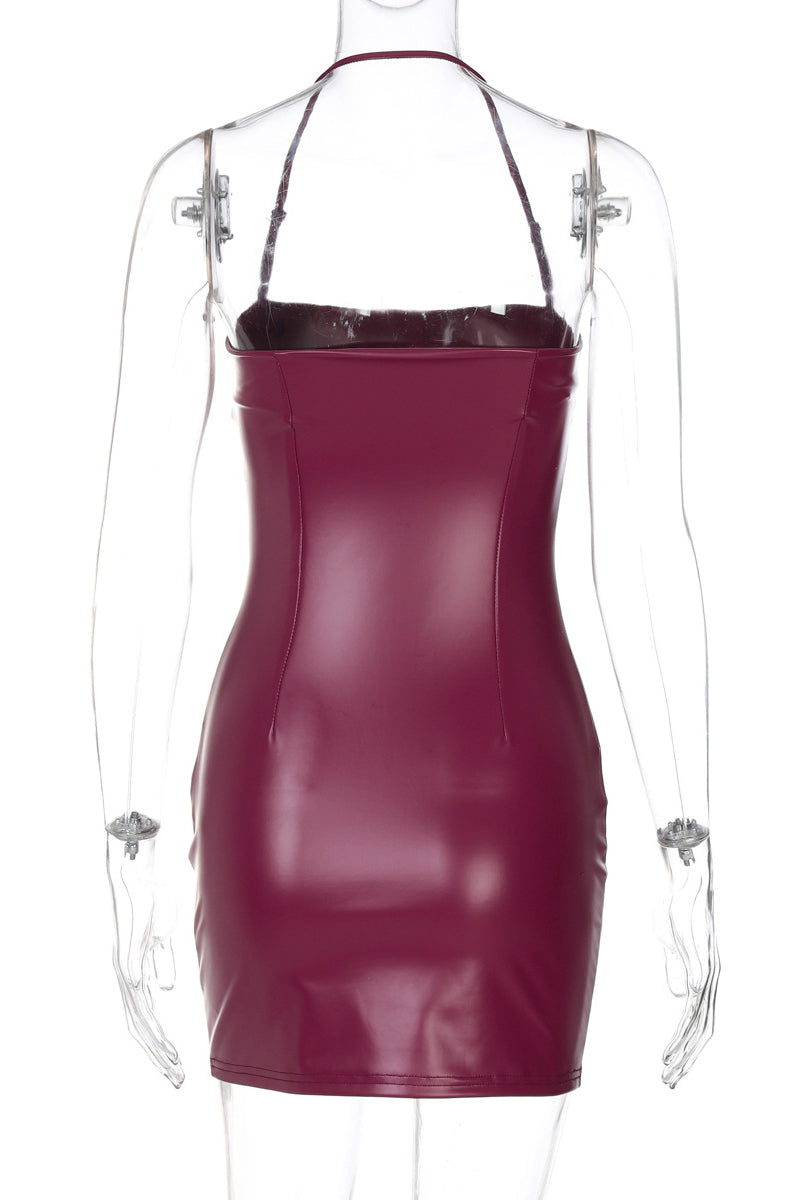 Faux Leather Mini Dress - Merlot