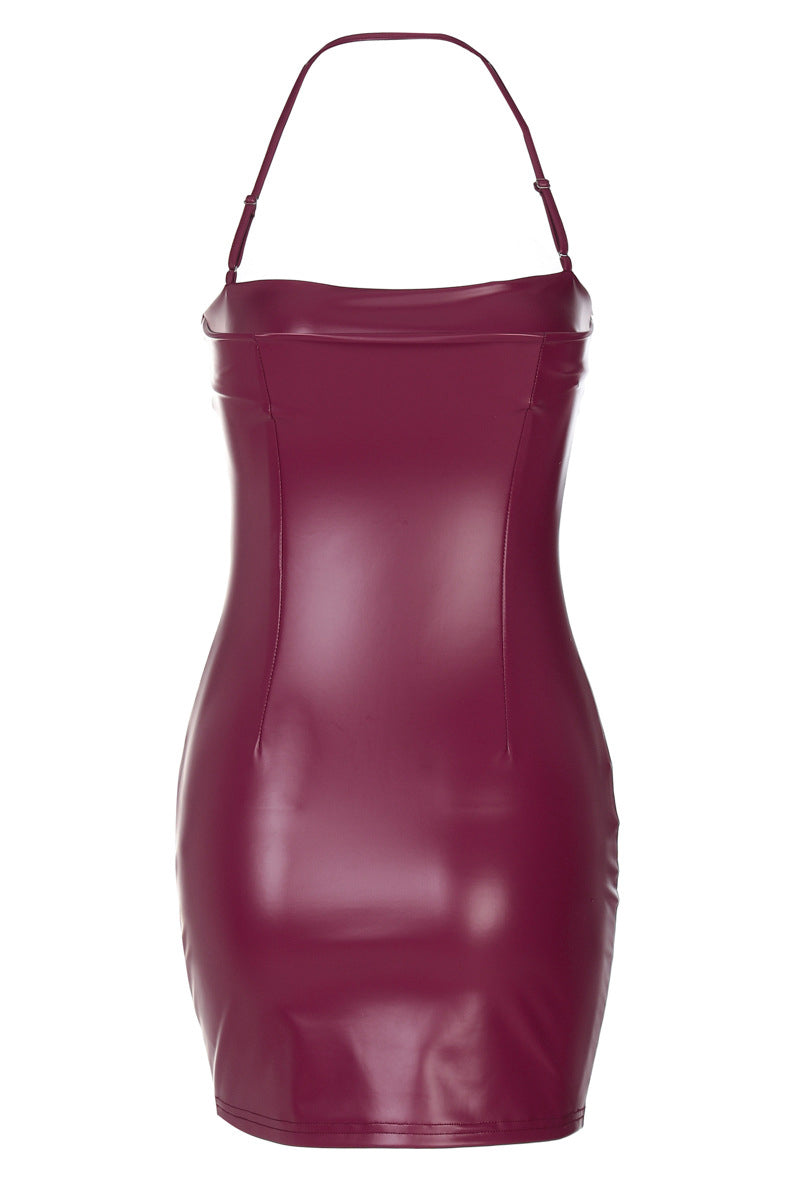 Faux Leather Mini Dress - Merlot