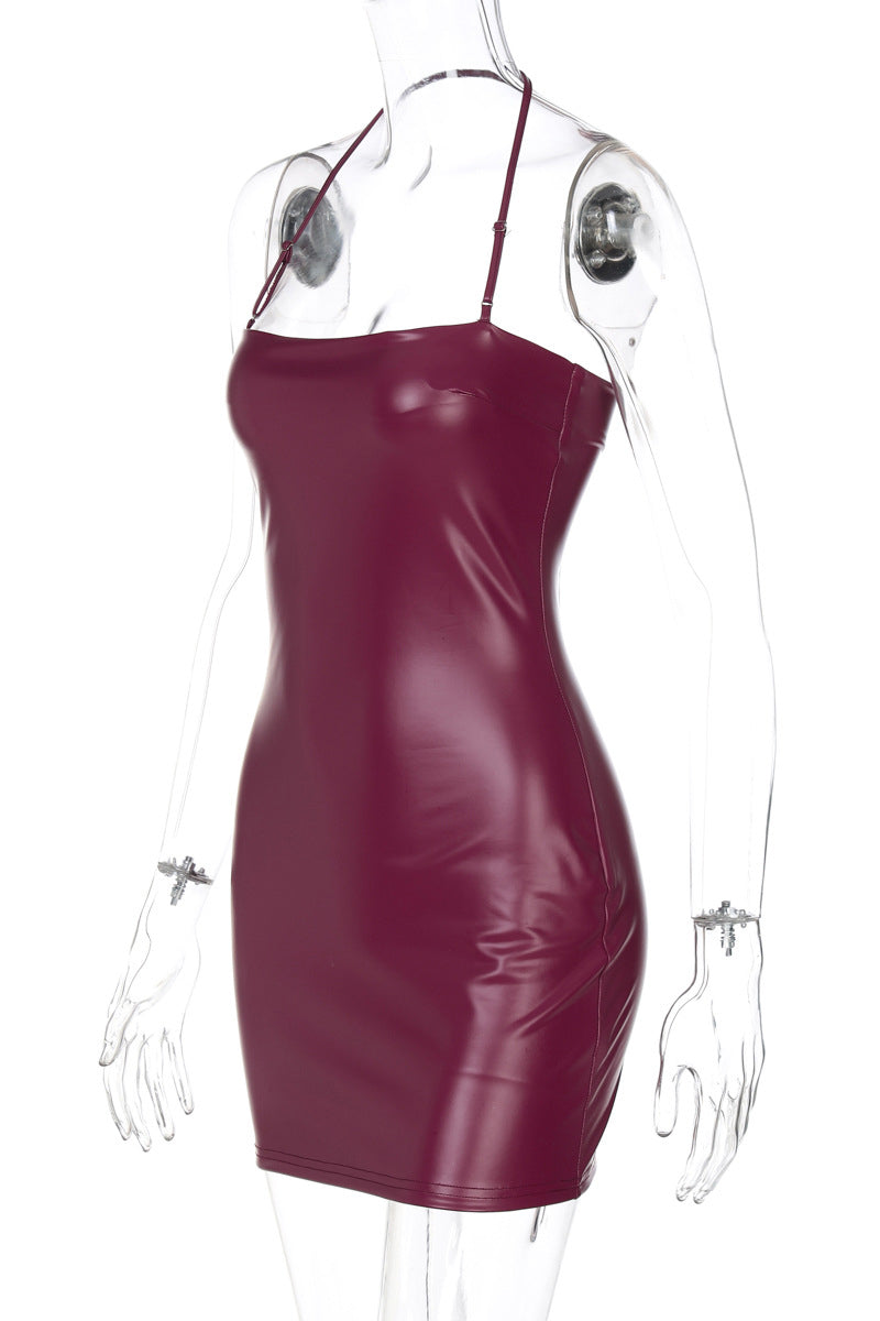 Faux Leather Mini Dress - Merlot