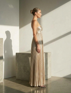 Champagne Metallic Pleated Gown
