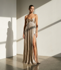 Champagne Metallic Pleated Gown