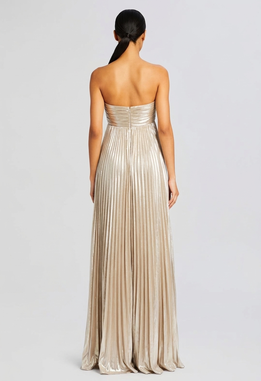 Champagne Metallic Pleated Gown