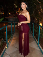 Merlot Muse Sheer Ruched Gown