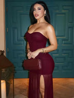 Merlot Muse Sheer Ruched Gown