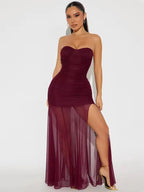 Merlot Muse Sheer Ruched Gown