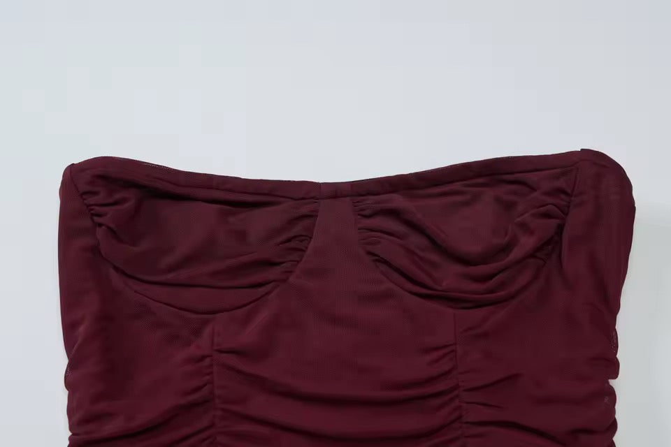 Merlot Muse Sheer Ruched Gown