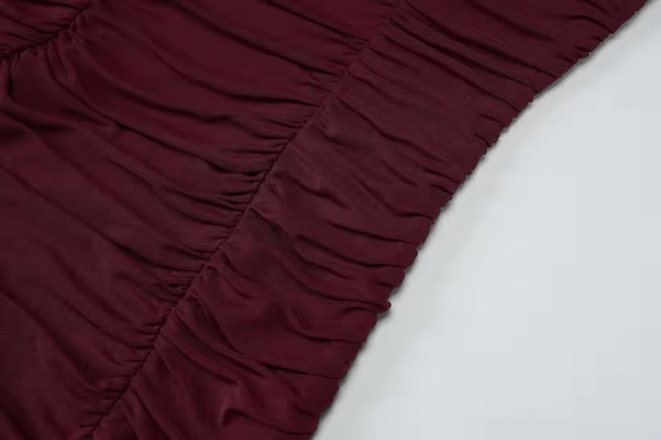 Merlot Muse Sheer Ruched Gown