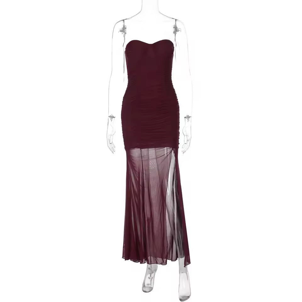 Merlot Muse Sheer Ruched Gown