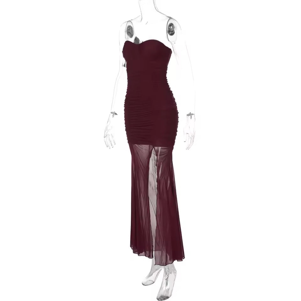 Merlot Muse Sheer Ruched Gown