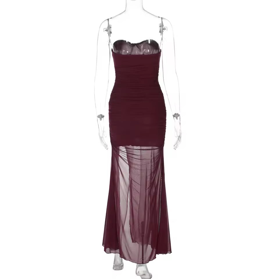Merlot Muse Sheer Ruched Gown