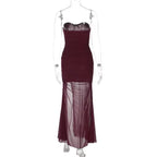 Merlot Muse Sheer Ruched Gown