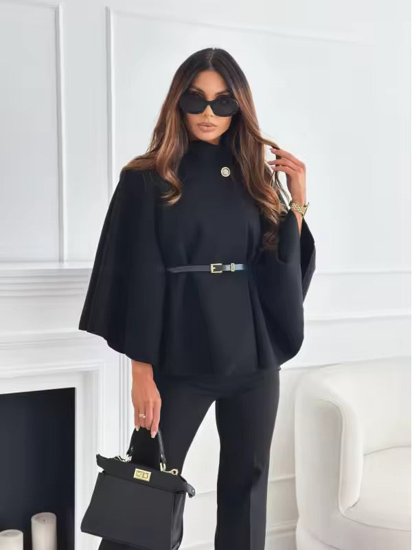 Élise Black Belted Cape