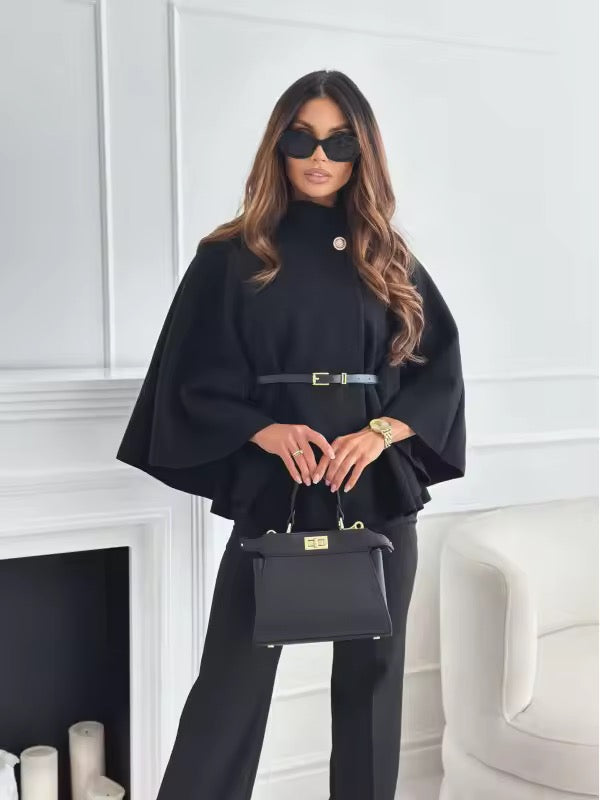 Élise Black Belted Cape