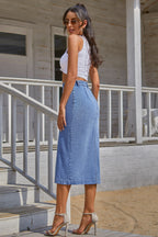 Buttoned Denim Slit Skirt