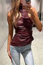 Wine Faux Leather Top