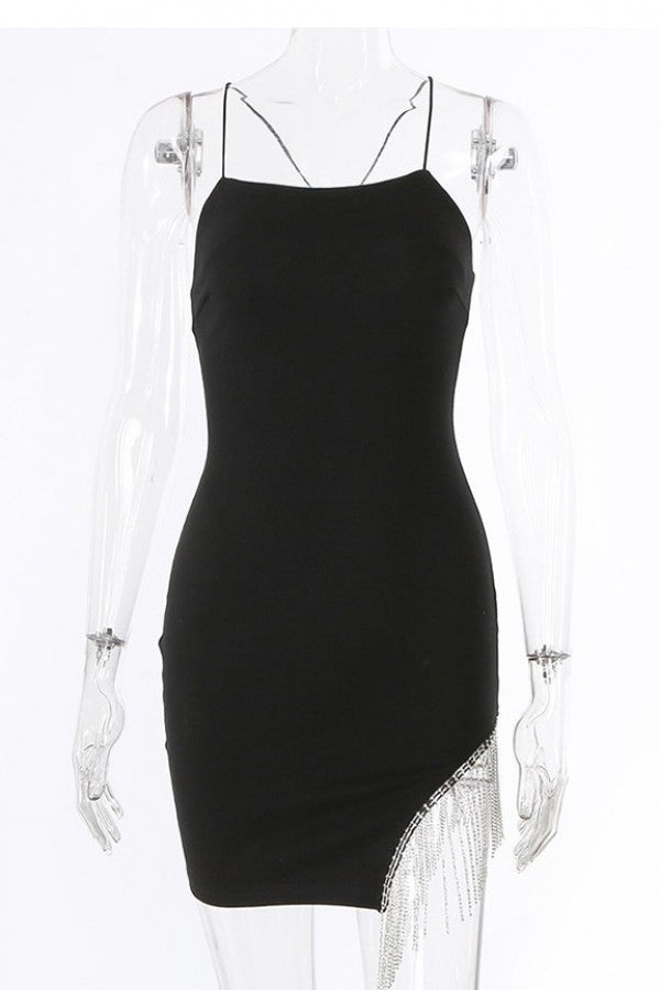 Rhinestone Tassel Little Black Dress