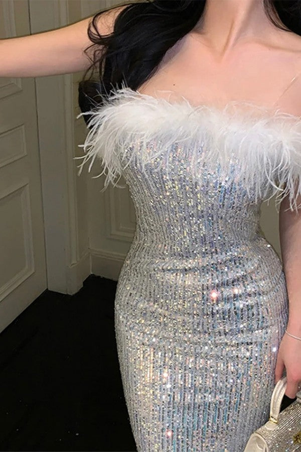 Luxe Feather Sequin Dress