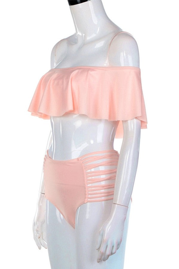 Coral Ruffle Bikini Set