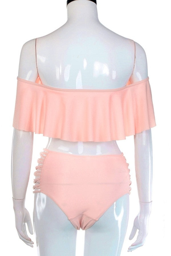 Coral Ruffle Bikini Set