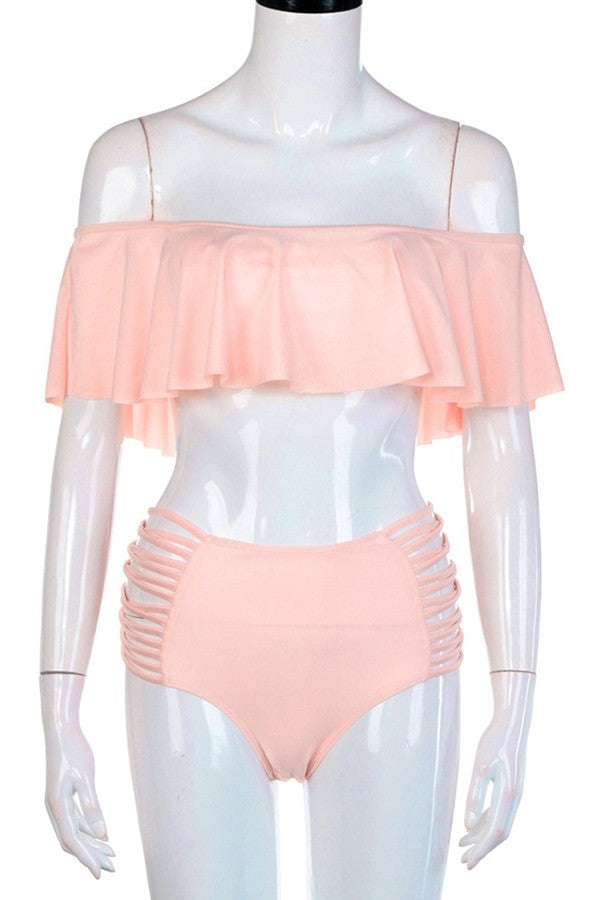 Coral Ruffle Bikini Set