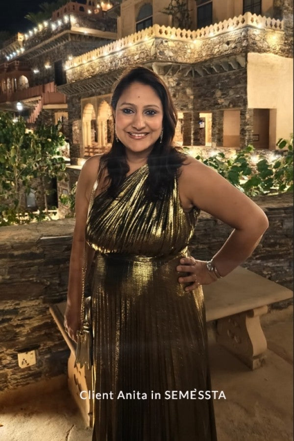 Golden Metallic Pleated Dress
