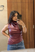 Wine Faux Leather Top