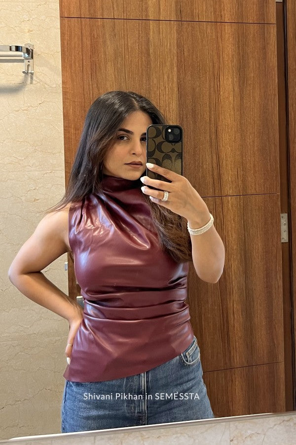 Wine Faux Leather Top