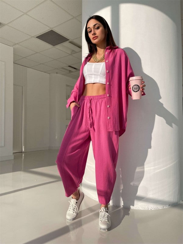 Donna Pink Button Up Set