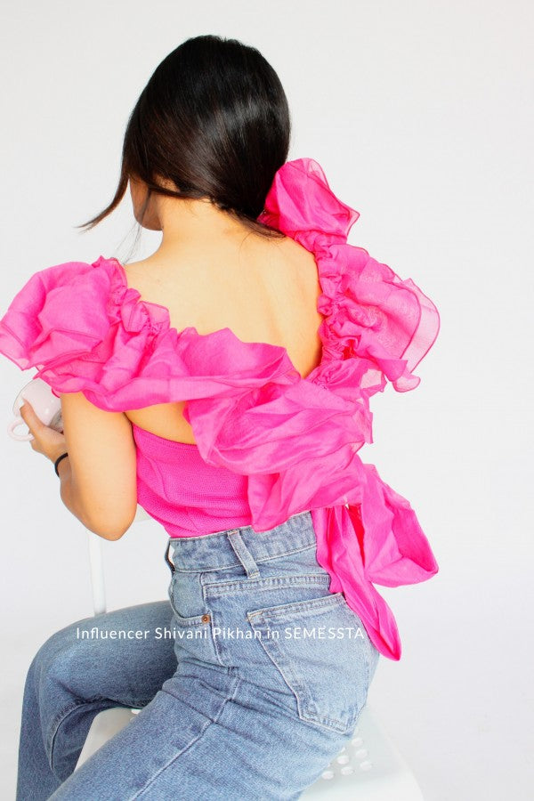 Pink Bow Ruffle Top