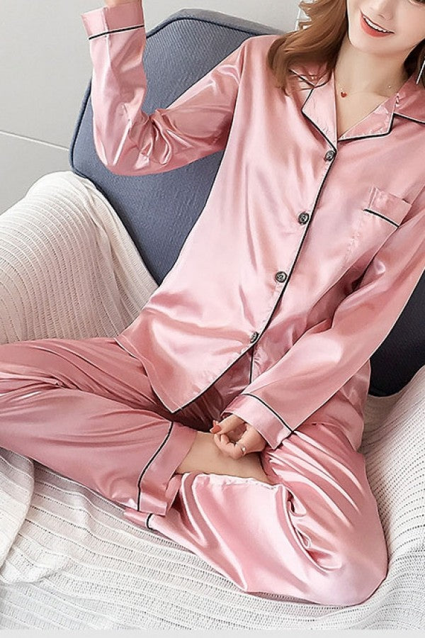 Pink Satin Pajama Set