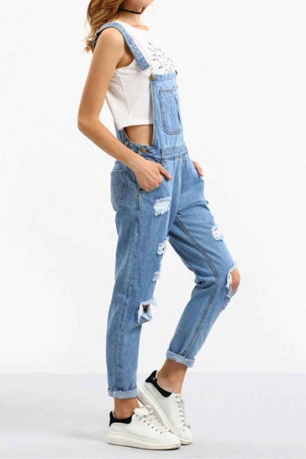 Ripped Denim Dungarees