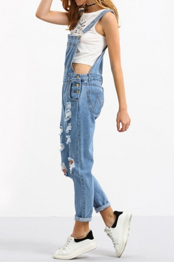 Ripped Denim Dungarees