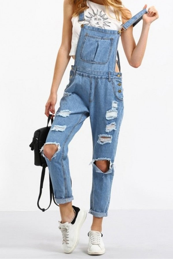 Ripped Denim Dungarees