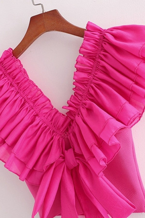 Pink Bow Ruffle Top
