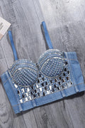 Rhinestone Denim Bustier Top