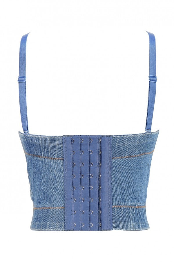 Rhinestone Denim Bustier Top