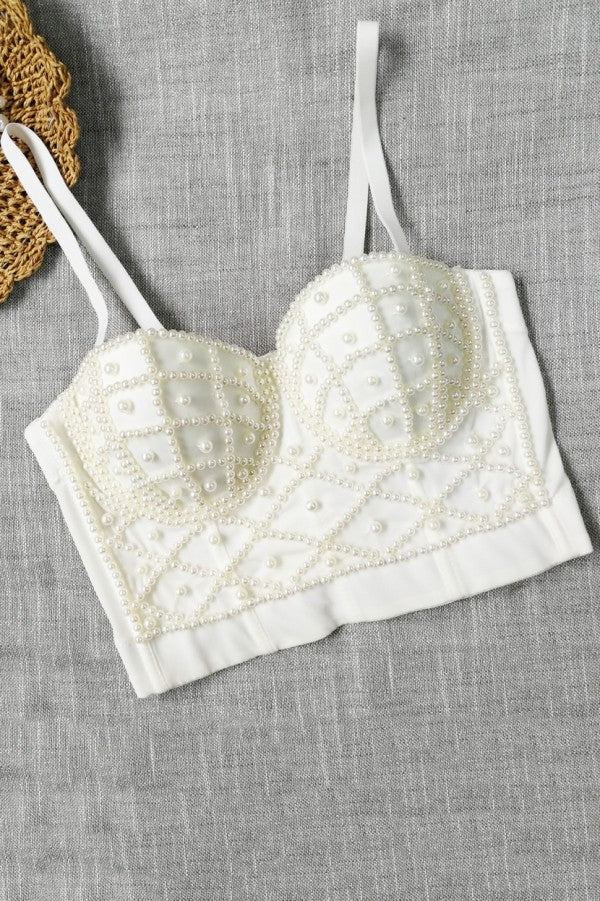 White Pearl Bustier Top